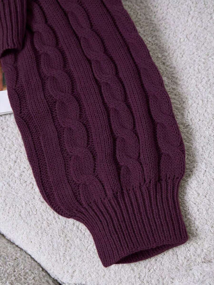 Oriana Cropped Cable Knit Sweater with Crew Neck - Plum