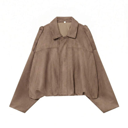 Sabrina Faux Suede Oversized Cropped Collared Jacket - Mocha