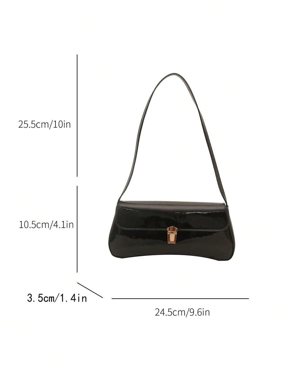 Women's Coffee Brown Shoulder Bag Quiet Luxury Metal Decor Small Underarm Purse - Black