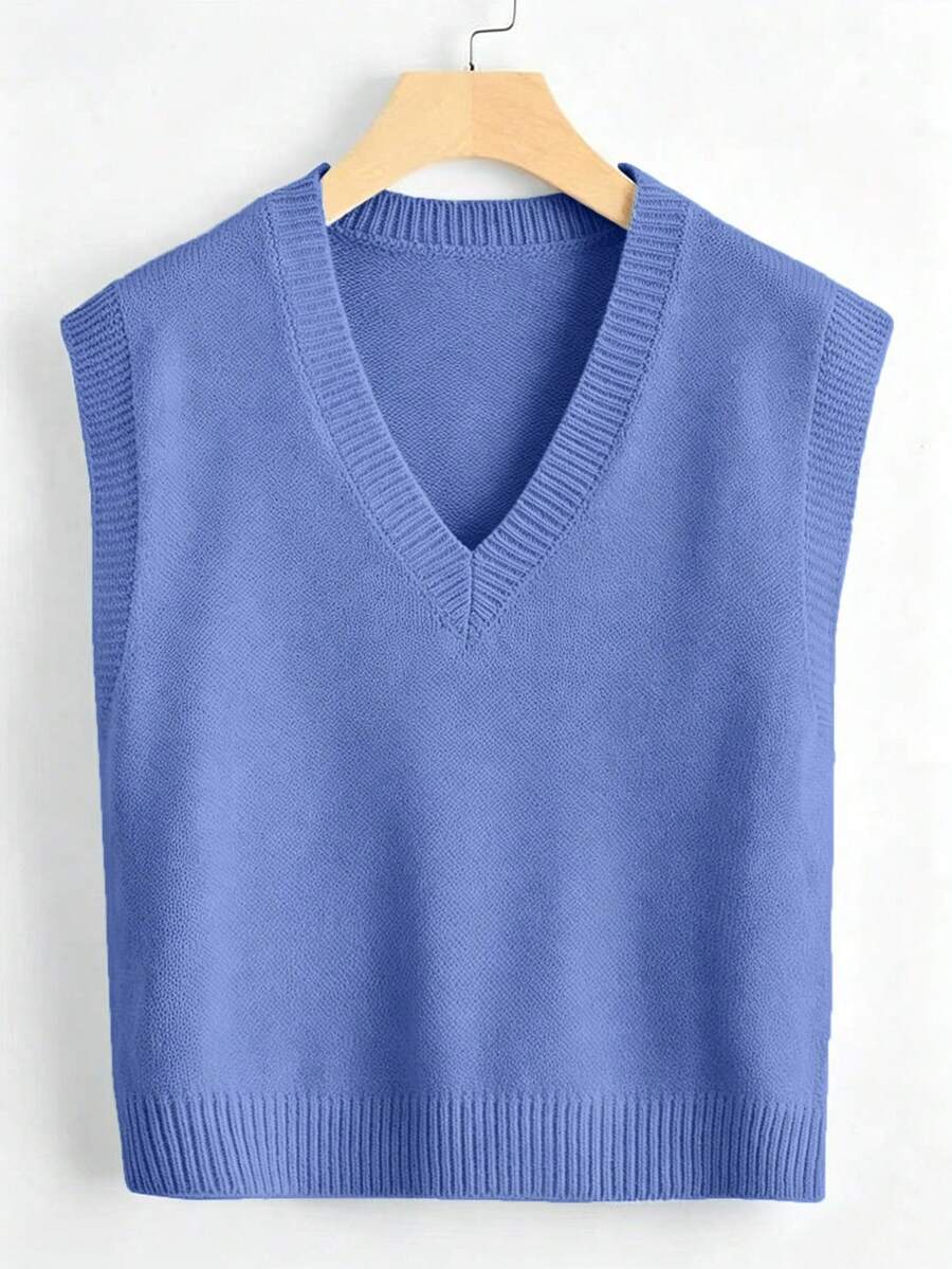 Marisa Fine Knit V-Neck Sleeveless Sweater Vest - Blue