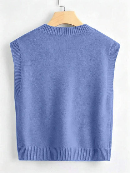 Marisa Fine Knit V-Neck Sleeveless Sweater Vest - Brown