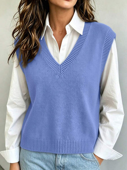 Marisa Fine Knit V-Neck Sleeveless Sweater Vest - Green