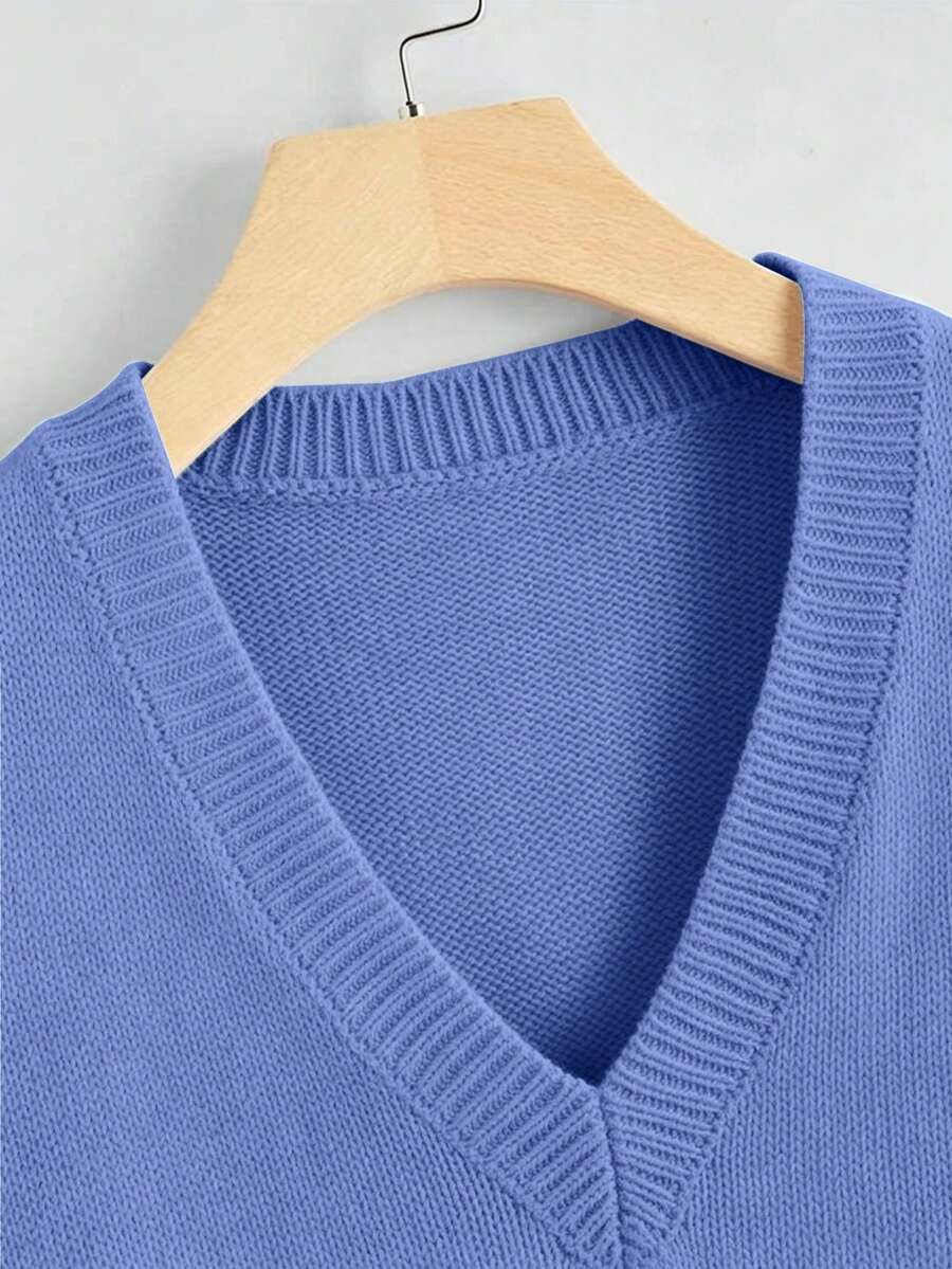 Marisa Fine Knit V-Neck Sleeveless Sweater Vest - Khaki