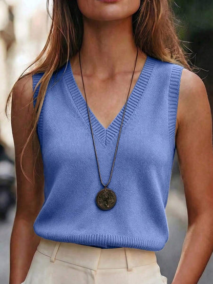 Marisa Fine Knit V-Neck Sleeveless Sweater Vest - Maroon