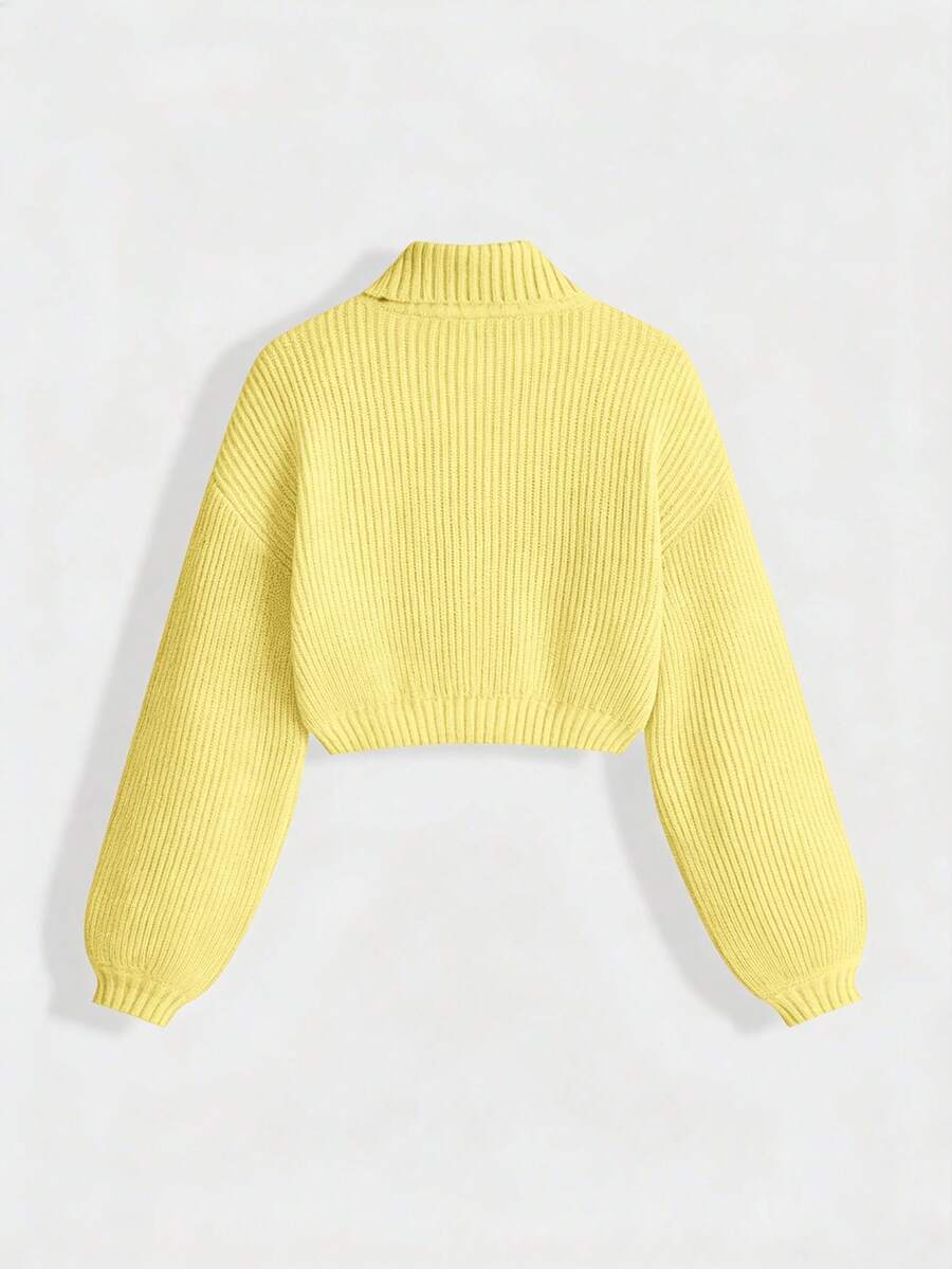 Louisa Ribbed Knit Cropped Turtleneck Pullover Sweater - Yellow