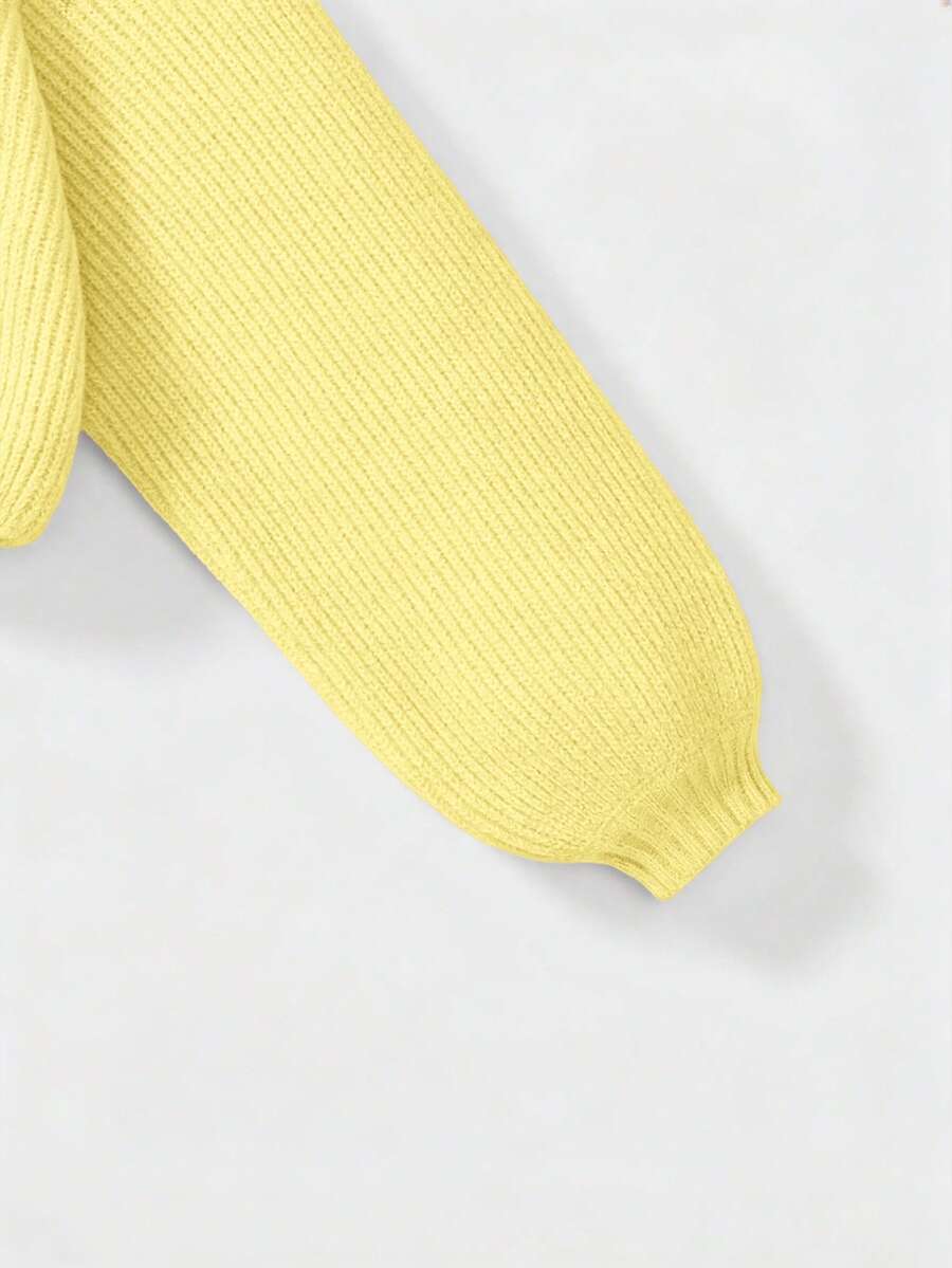Louisa Ribbed Knit Cropped Turtleneck Pullover Sweater - Yellow