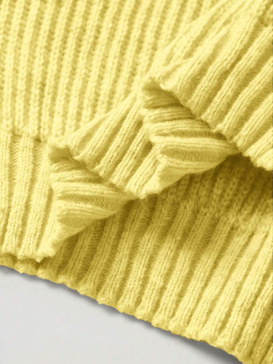 Louisa Ribbed Knit Cropped Turtleneck Pullover Sweater - Yellow