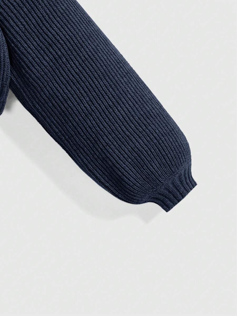 Louisa Ribbed Knit Cropped Turtleneck Pullover Sweater - Navy Blue