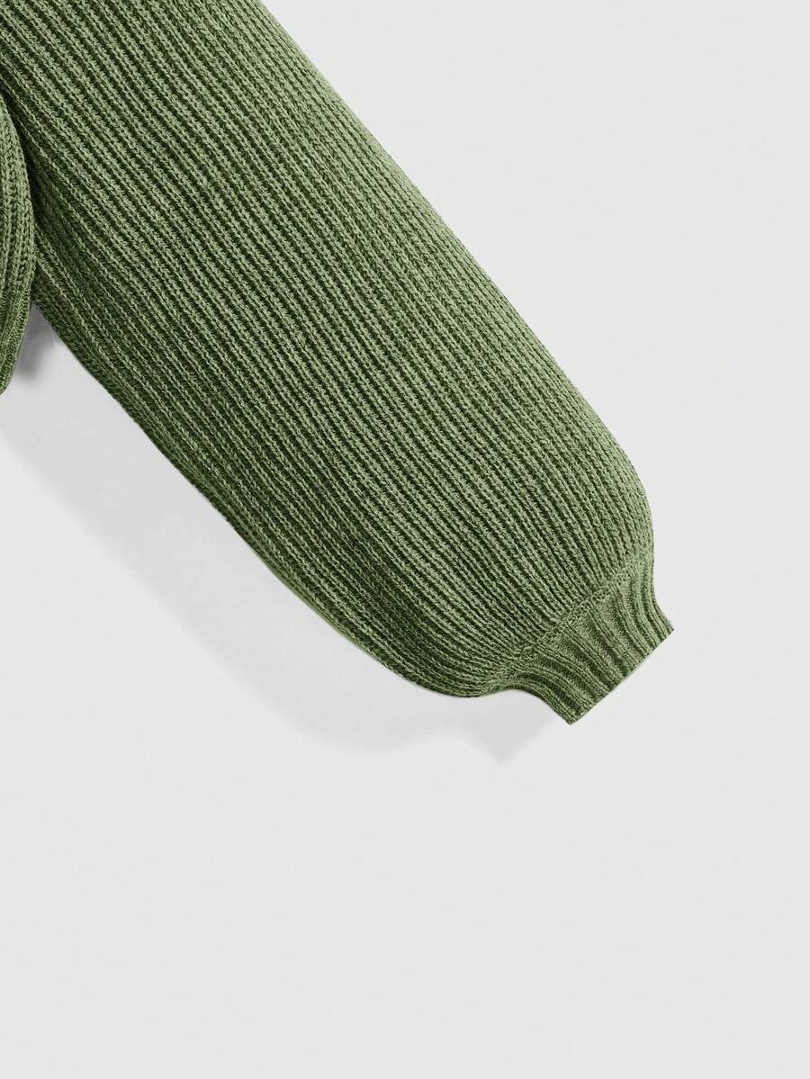 Louisa Ribbed Knit Cropped Turtleneck Pullover Sweater - Army Green