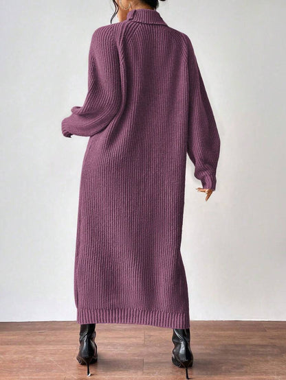 Anya High Neck Raglan Sleeve Sweater Dress - Camel