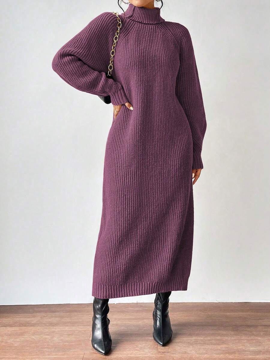 Anya High Neck Raglan Sleeve Sweater Dress - Blue
