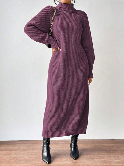 Anya High Neck Raglan Sleeve Sweater Dress - Blue