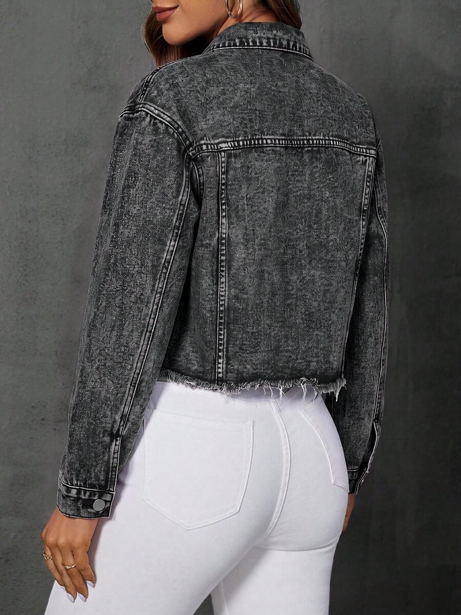 Greta Frayed Drop Shoulder Denim Jacket - Brown
