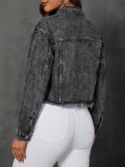 Greta Frayed Drop Shoulder Denim Jacket - Brown