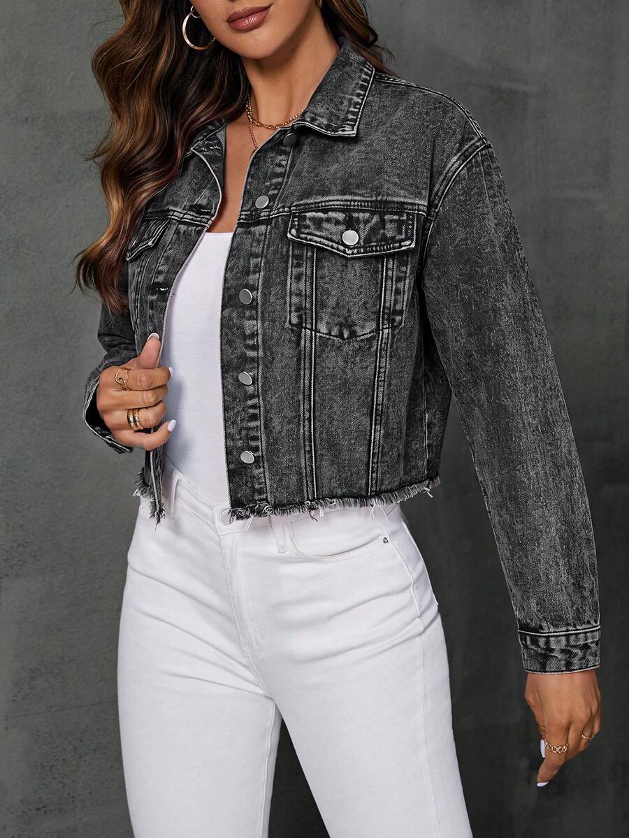 Greta Frayed Drop Shoulder Denim Jacket - Light Wash
