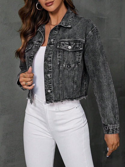 Greta Frayed Drop Shoulder Denim Jacket - Light Wash