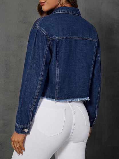Greta Frayed Drop Shoulder Denim Jacket - Brown