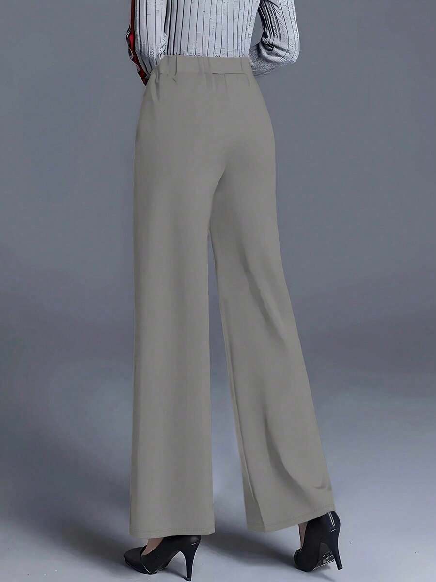 Estella Pressed Seam Straight Leg Knit Trousers - Grey