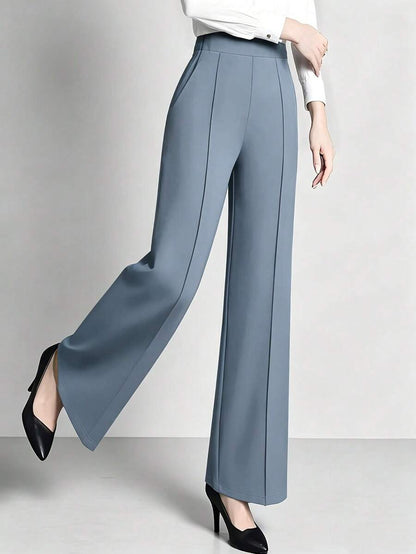 Estella Pressed Seam Straight Leg Knit Trousers - Dusty Blue