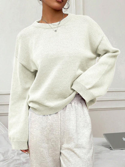 Women's Oversized Crew Neck Pullover Sweater, Relaxed Knit Sweater for Fall Winter - Burgundy