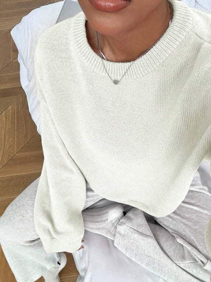 Women's Oversized Crew Neck Pullover Sweater, Relaxed Knit Sweater for Fall Winter - Apricot