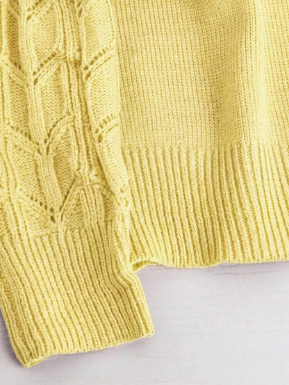 Henrietta Classic V-Neck Long Sleeve Knit Pullover Sweater - Pale Yellow
