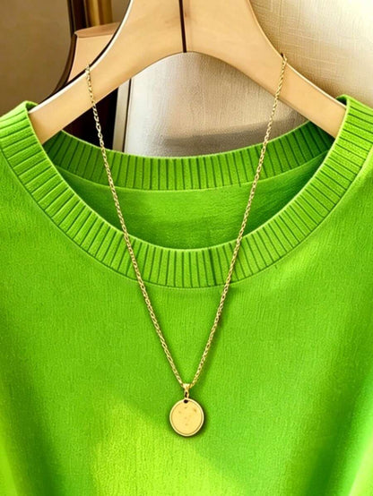 Women's Fine Knit Short Sleeve Top, Crew Neck Sweater Tee for Work and Layering - Black