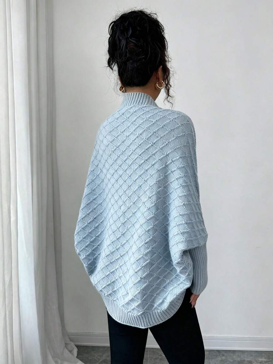 Margaux Diamond Knit Open Front Batwing Sleeve Shrug Cardigan - Light Blue