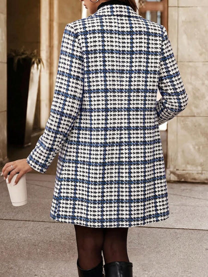 Aveline Double-Breasted Lapel Coat with Tailored Thigh-Length Cut - Dusty Blue