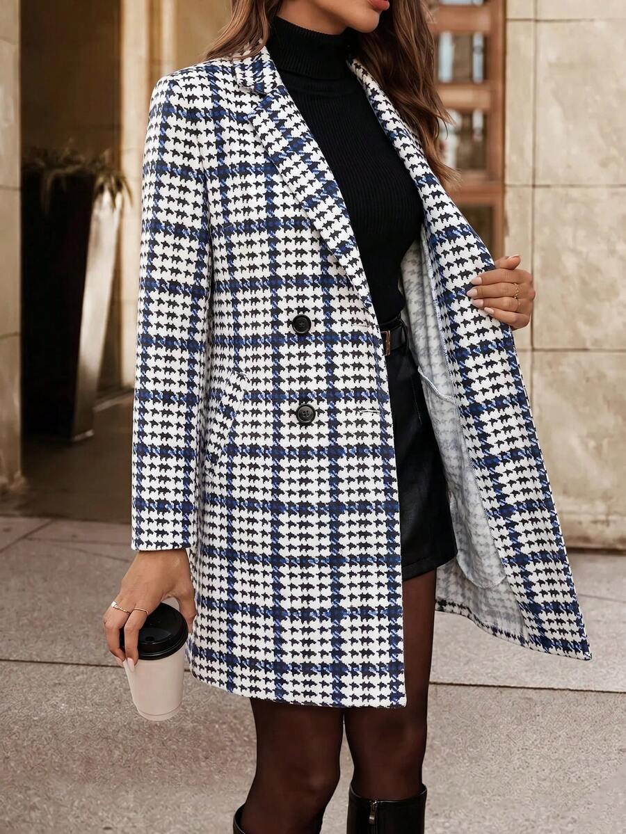 Aveline Double-Breasted Lapel Coat with Tailored Thigh-Length Cut - Brown