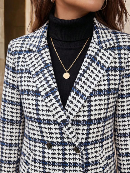 Aveline Double-Breasted Lapel Coat with Tailored Thigh-Length Cut - Khaki