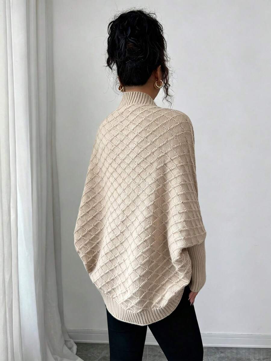 Margaux Diamond Knit Open Front Batwing Sleeve Shrug Cardigan - Cream