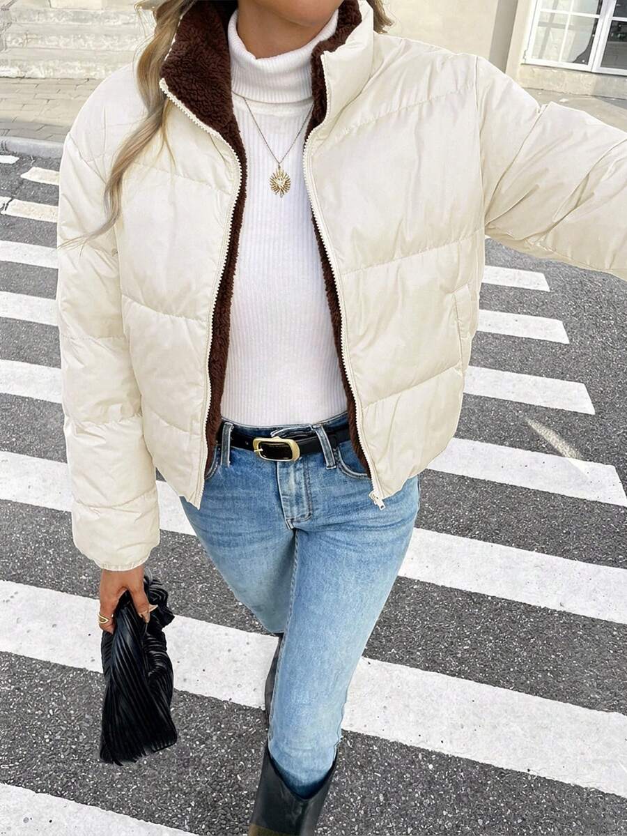 Revelstoke Reversible Cropped Puffer Jacket with Stand Collar