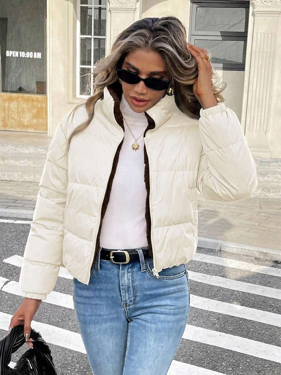 Revelstoke Reversible Cropped Puffer Jacket with Stand Collar