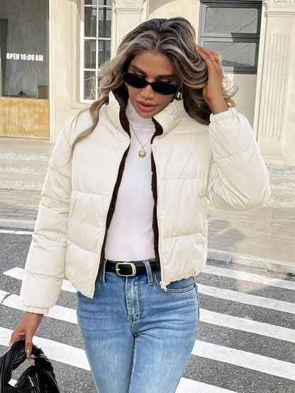 Revelstoke Reversible Cropped Puffer Jacket with Stand Collar