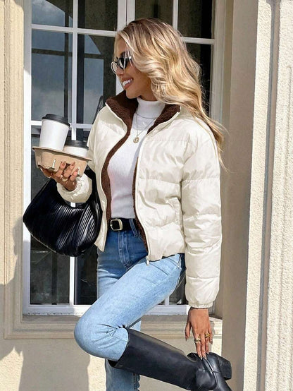 Revelstoke Reversible Cropped Puffer Jacket with Stand Collar