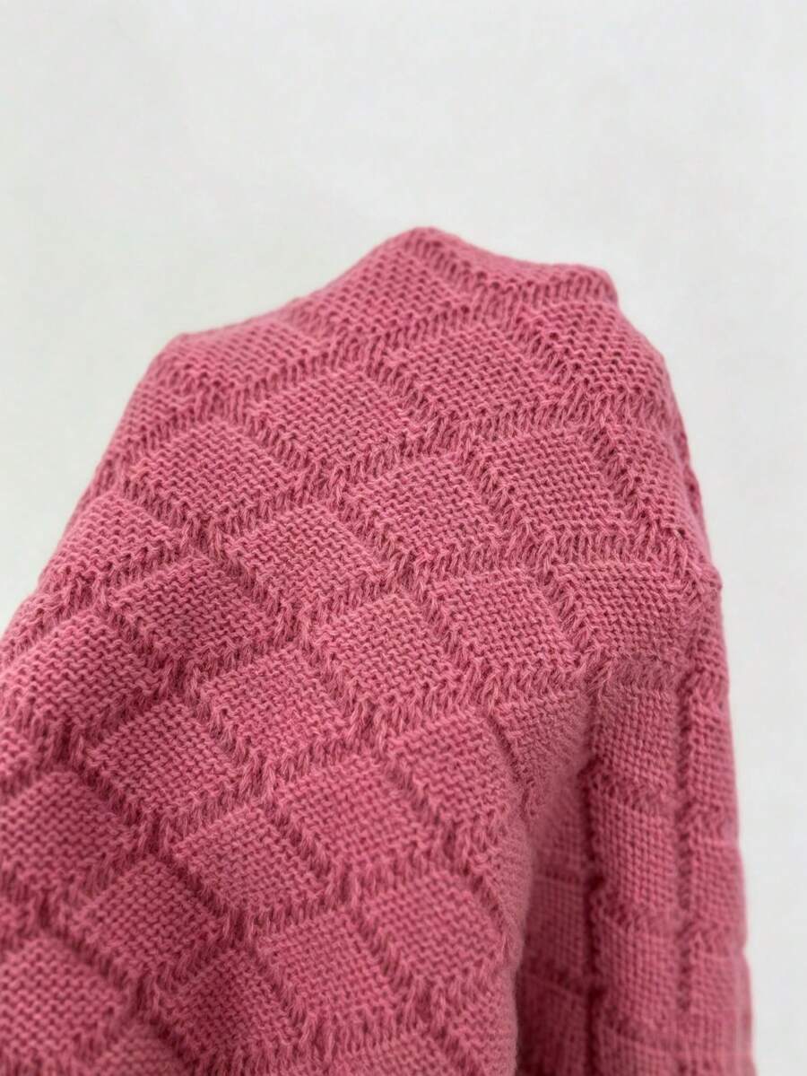 Margaux Diamond Knit Open Front Batwing Sleeve Shrug Cardigan - Rose Pink