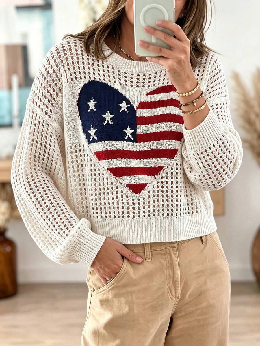Audrey Striped Drop Shoulder Pullover Sweater - White