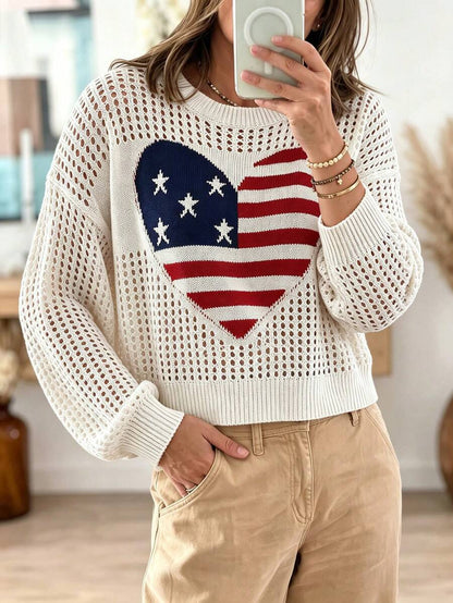 Audrey Striped Drop Shoulder Pullover Sweater - White