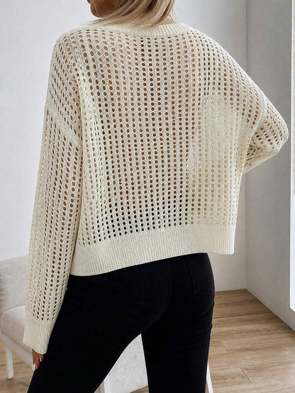 Audrey Striped Drop Shoulder Pullover Sweater - Grey