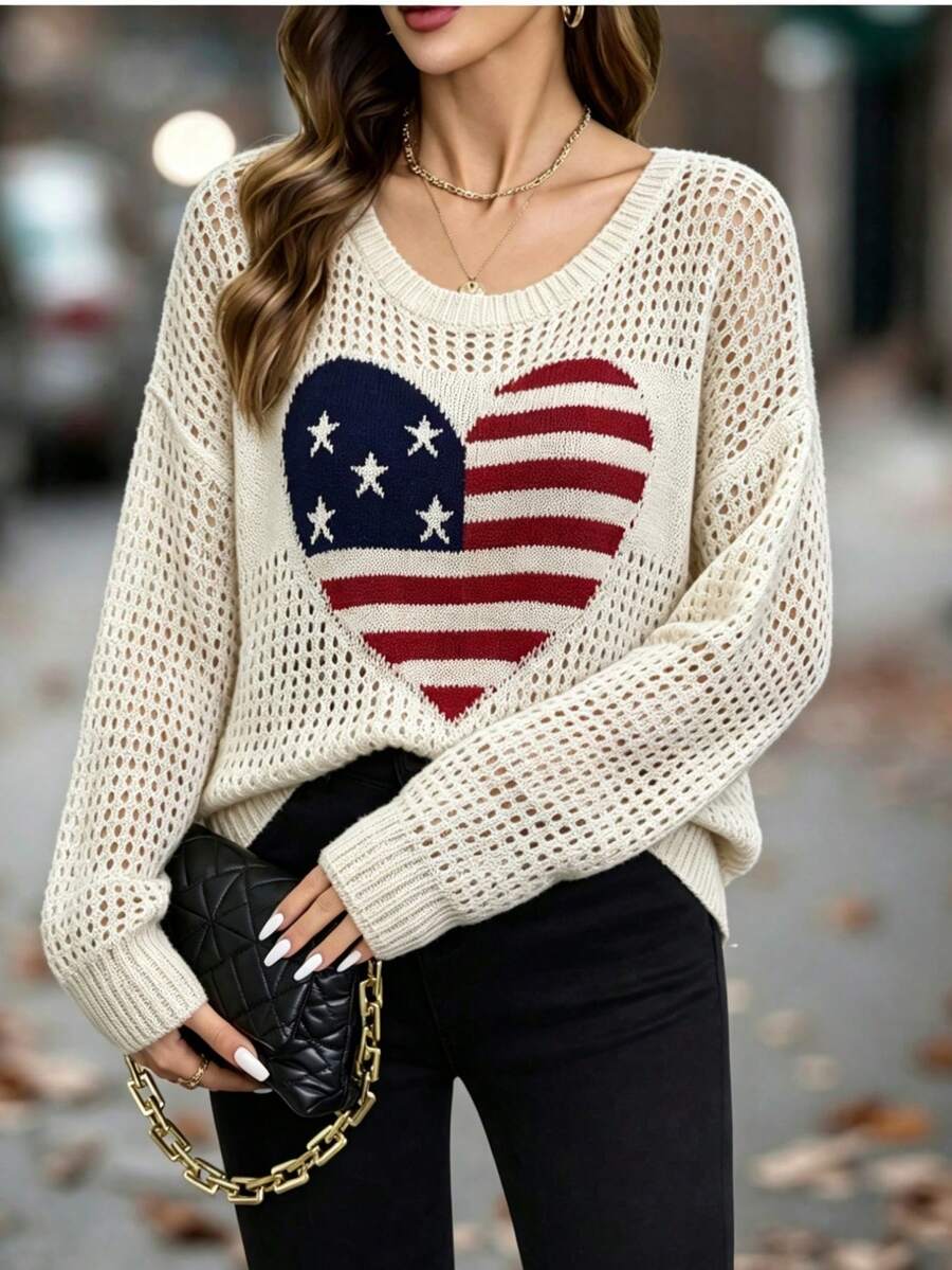 Audrey Striped Drop Shoulder Pullover Sweater - Khaki