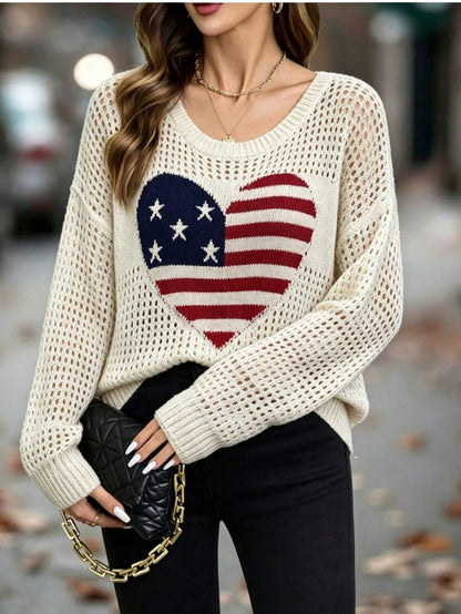 Audrey Striped Drop Shoulder Pullover Sweater - Khaki