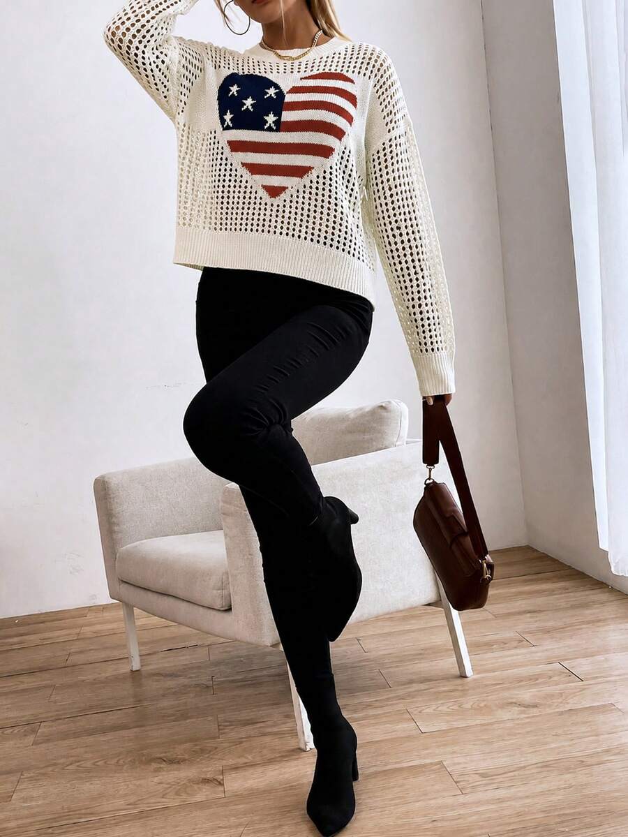 Audrey Striped Drop Shoulder Pullover Sweater - Apricot