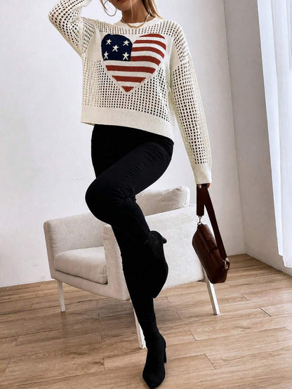 Audrey Striped Drop Shoulder Pullover Sweater - Apricot
