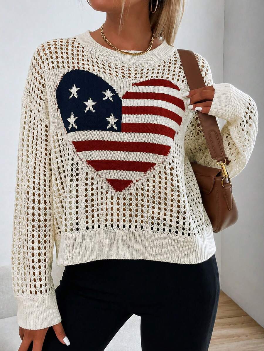 Audrey Striped Drop Shoulder Pullover Sweater - Beige