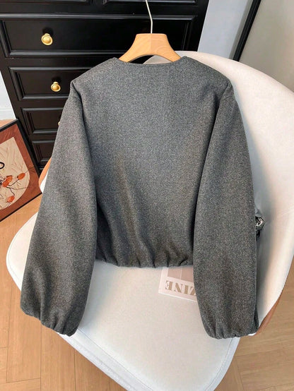 Lillehammer Wool Look Zip Up Cropped Bomber Jacket