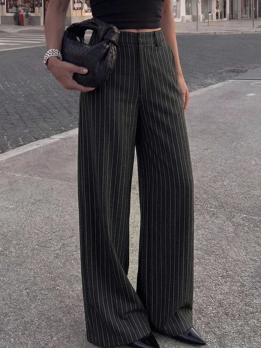 Women's Wide Leg Tailored Trousers, High Waisted Stretch Dress Pants for Work Office - Black