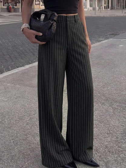 Women's Wide Leg Tailored Trousers, High Waisted Stretch Dress Pants for Work Office - Black