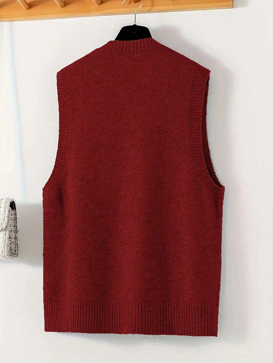 Women's Side Slit Knit Sweater Vest, Sleeveless Layering Top for Fall Work Casual - Burgundy