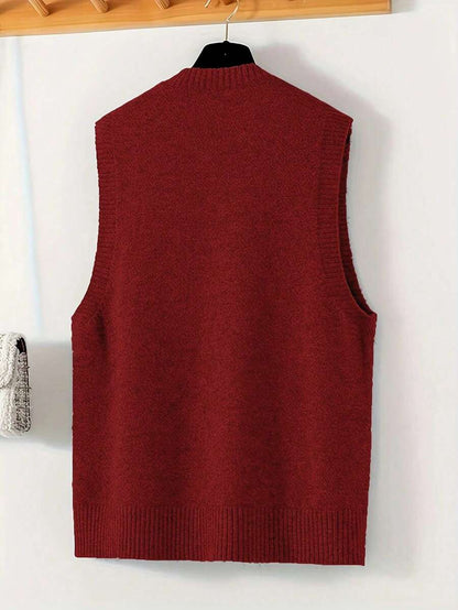 Women's Side Slit Knit Sweater Vest, Sleeveless Layering Top for Fall Work Casual - Burgundy